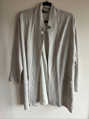 Eileen Fisher Light Gray Open-Front Shawl Collar Cardigan